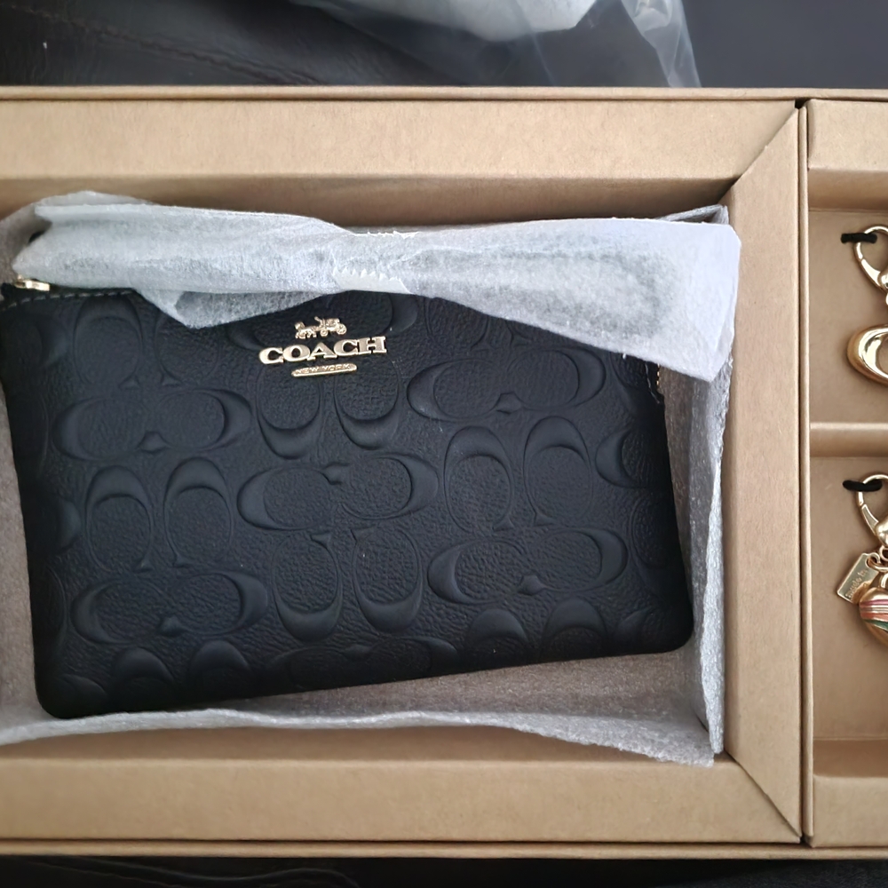 Coach Black Embossed Leather Wristlet
